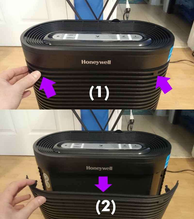 Honeywell HPA200 grill front cover opening diagram