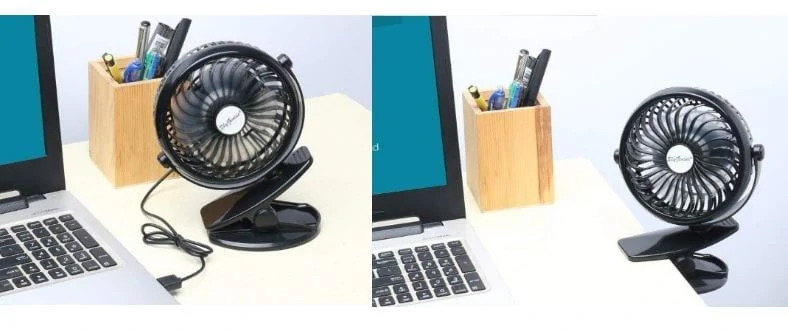 SkyGenius clip-on fan desk use examples
