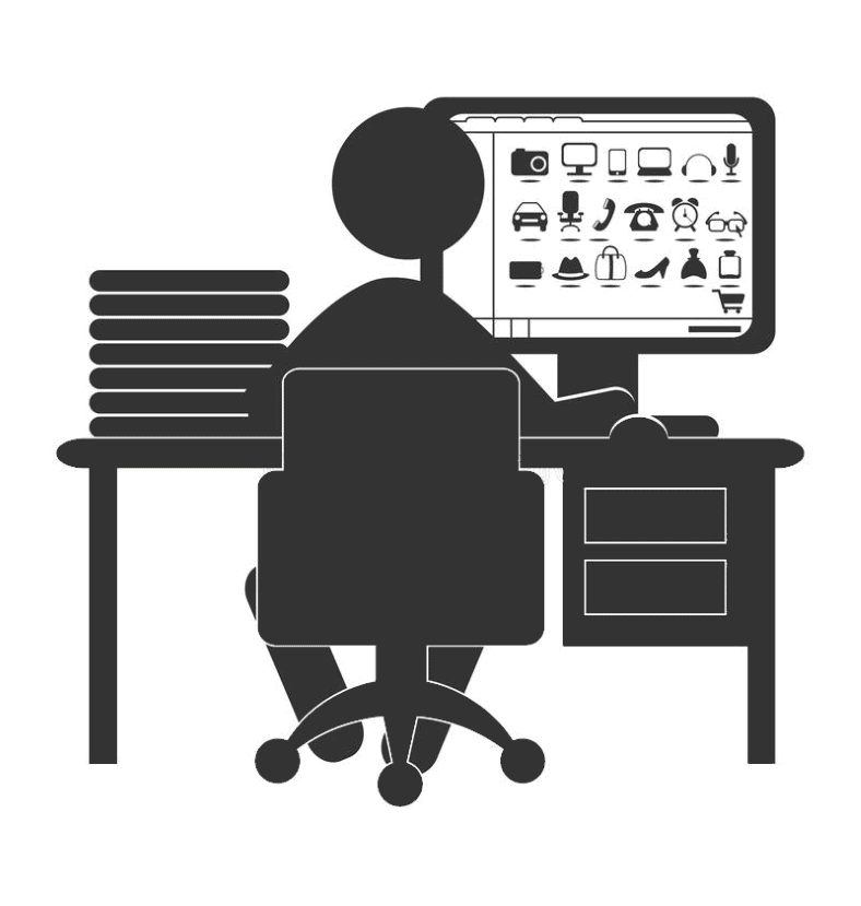 Clip art man shopping online at desk silhouette