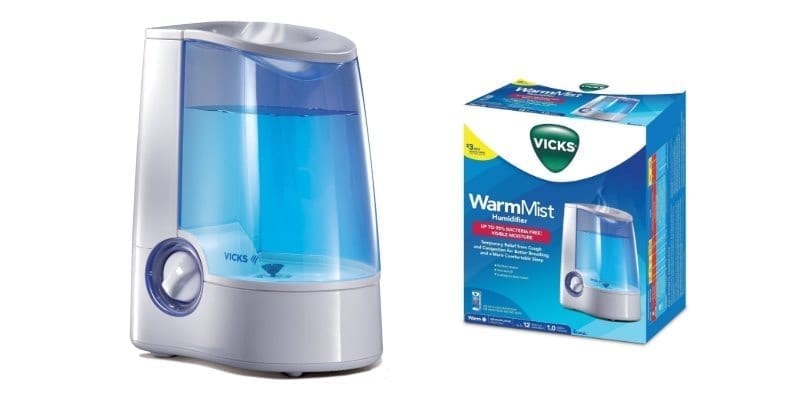 Vicks V745 warm mist humidifier product image with box shown