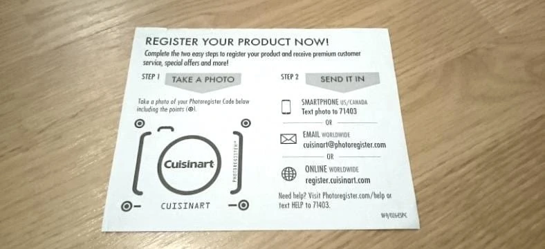 Cuisinart product registration card image