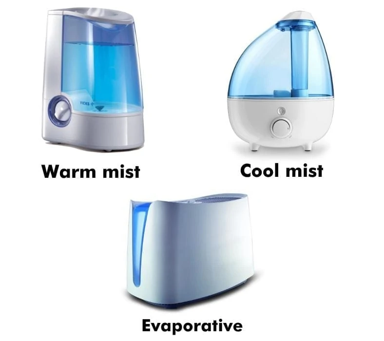 Image with examples of the 3 main types of humidifiers