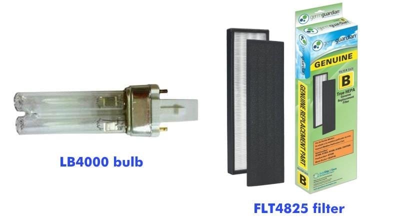 Image of GermGuardian AC4825 and AC4900 replacement bulb and HEPA filter