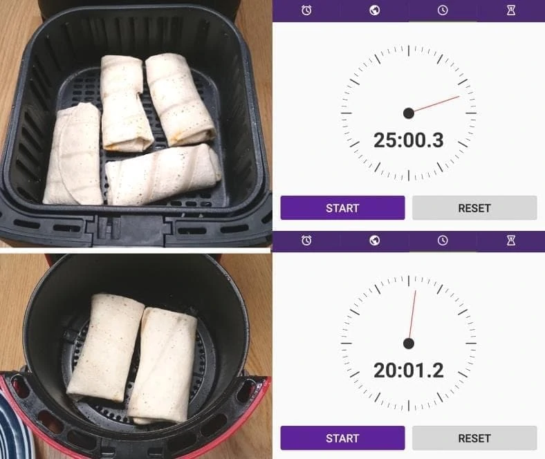 Image showing measured cooking times for frozen burritos