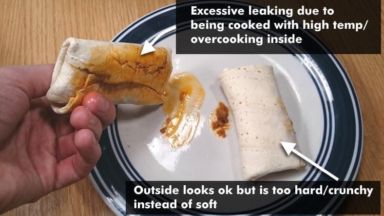 Image showing an example of overcooked frozen burritos