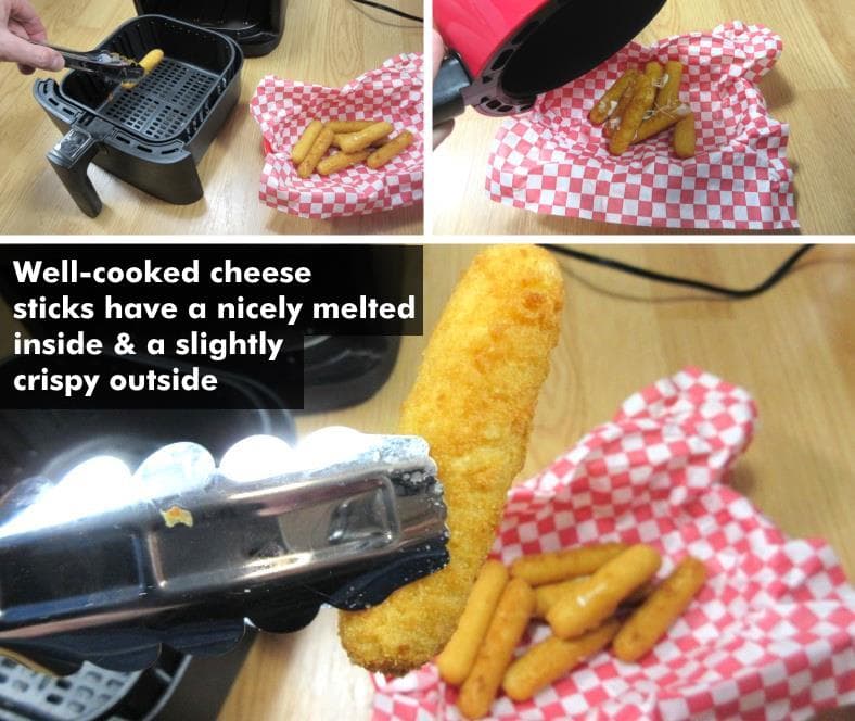 Image showing correctly cooked air fryer cheese sticks up close