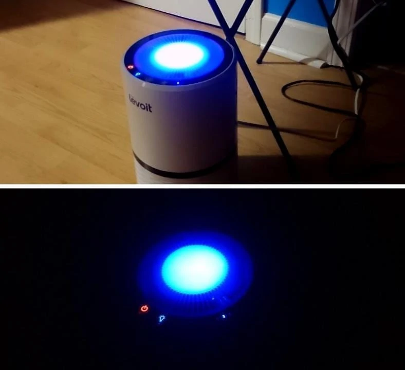 Example images of Levoit LV-H132 air purifier night light in a dark room