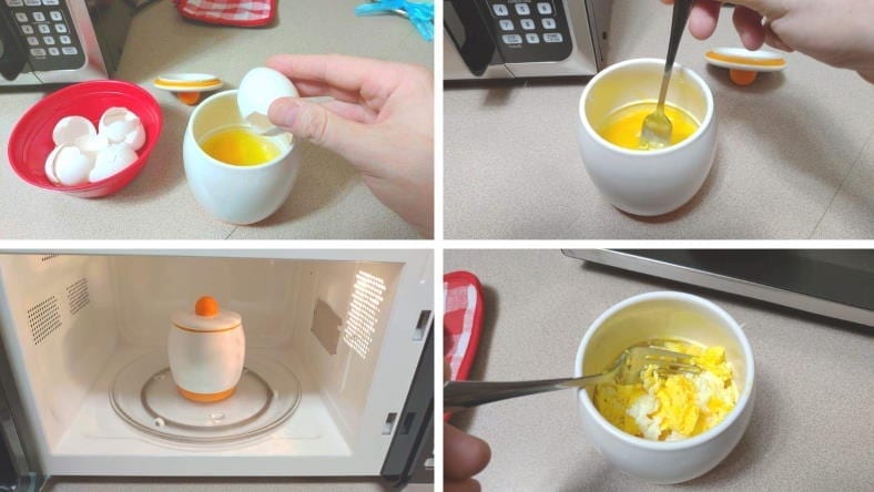 Egg-Tastic ceramic microwave egg cooker use example images