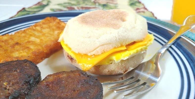 Example of a microwave egg sandwich prepared and on breakfast plate