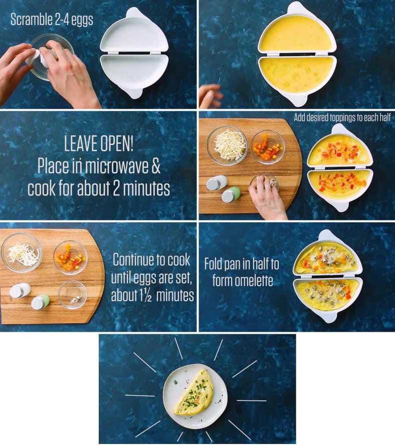 Nordic Ware microwave egg omelet cooker instruction steps guide