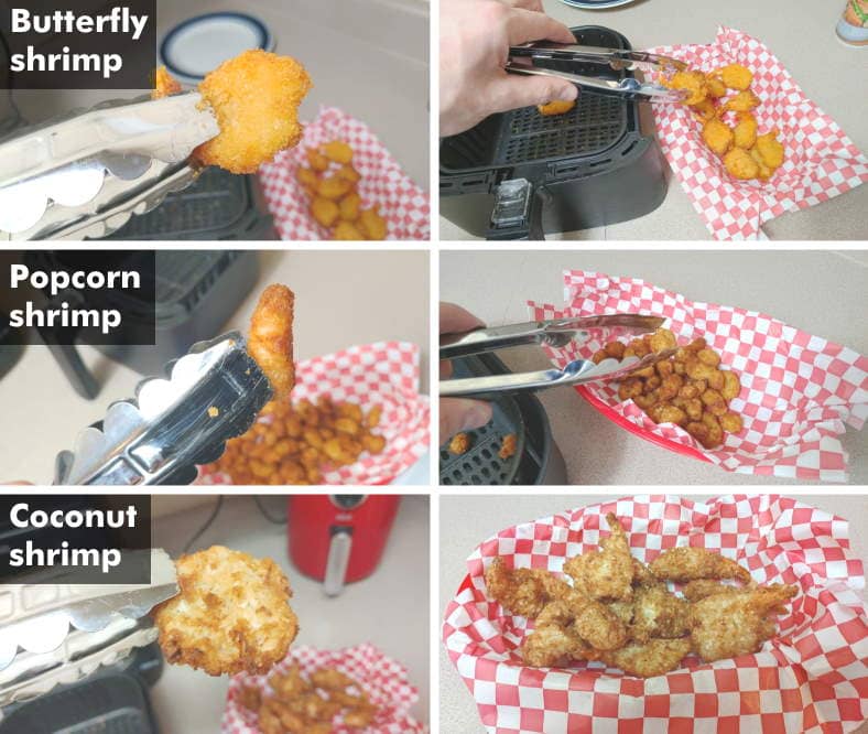 Image showing examples of frozen breaded shrimp cooked in an air fryer